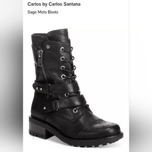 Carlos Santana Black Coated Canvas Moto Boots 6.5
